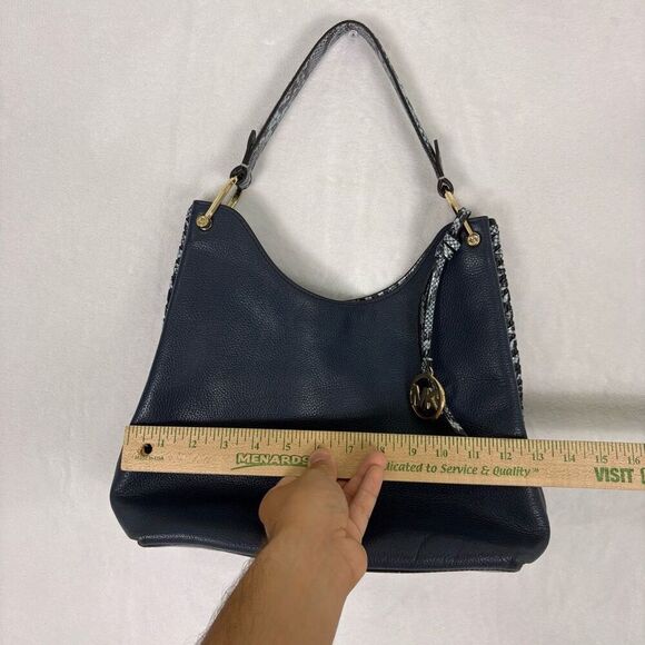 Michael Kors Collection Blue Leather Snakeskin Side Shoulder Purse - Picture 5 of 12